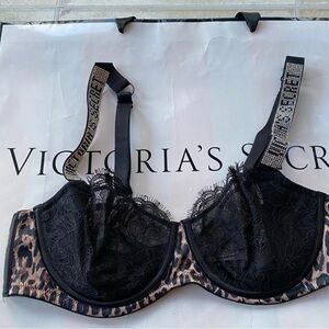 victoria’s secret shine strap balconette bra leopard print with black lace